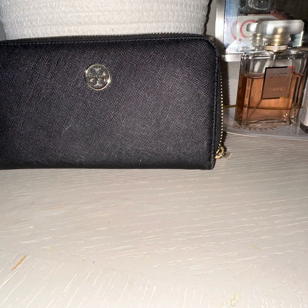 Tory Burch Black Clutch with Gold Emblem